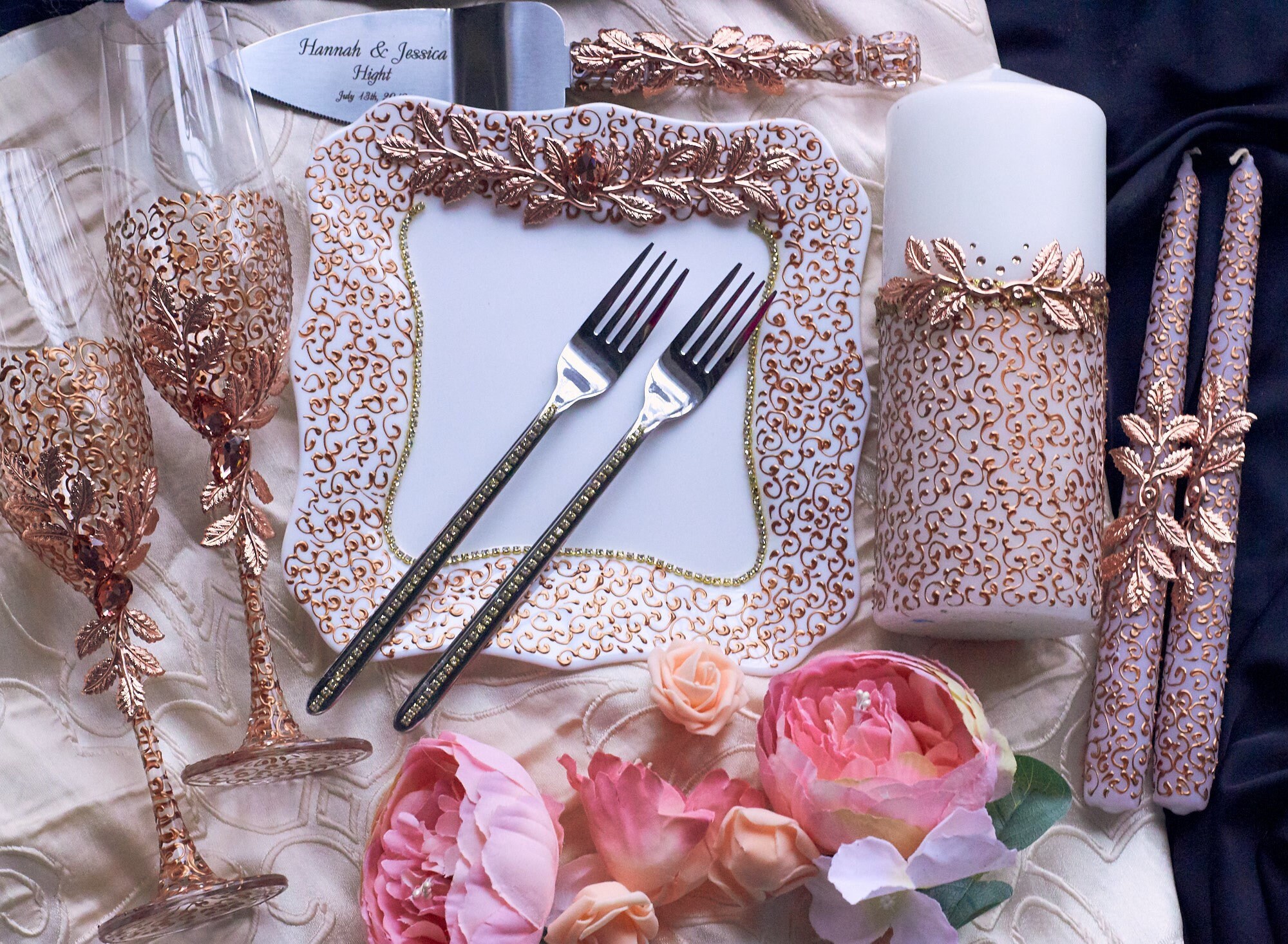 Rose Gold Wedding Flutes Wedding cake server and Knife Wedding Etsy