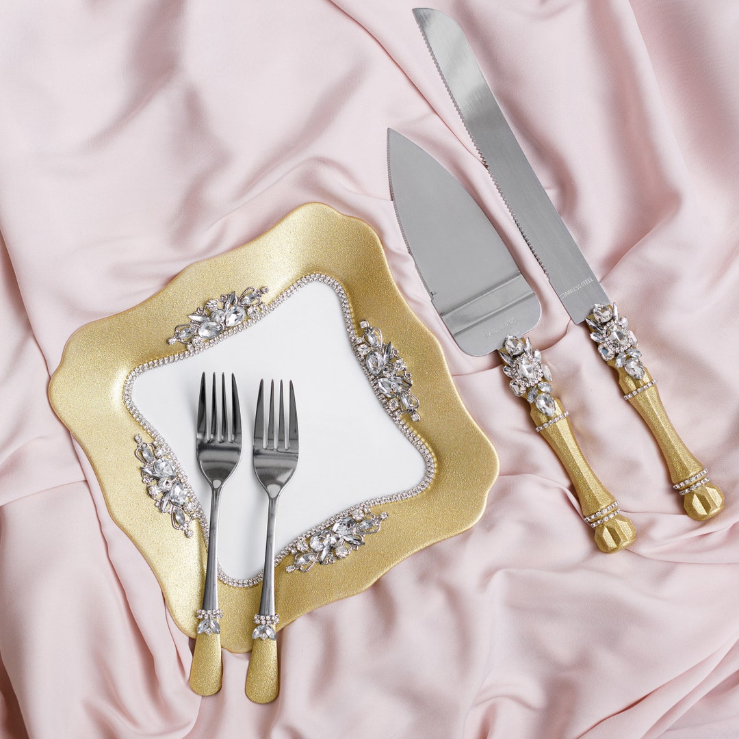 Gold Wedding Cake Server Set Gold and White Gatsby Style Etsy