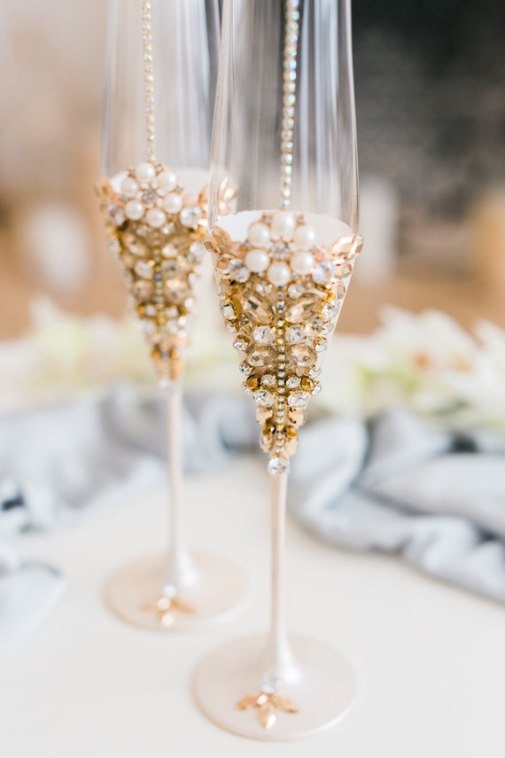 Gold Wedding Flutes Wedding Wine Glasses Wedding Cake