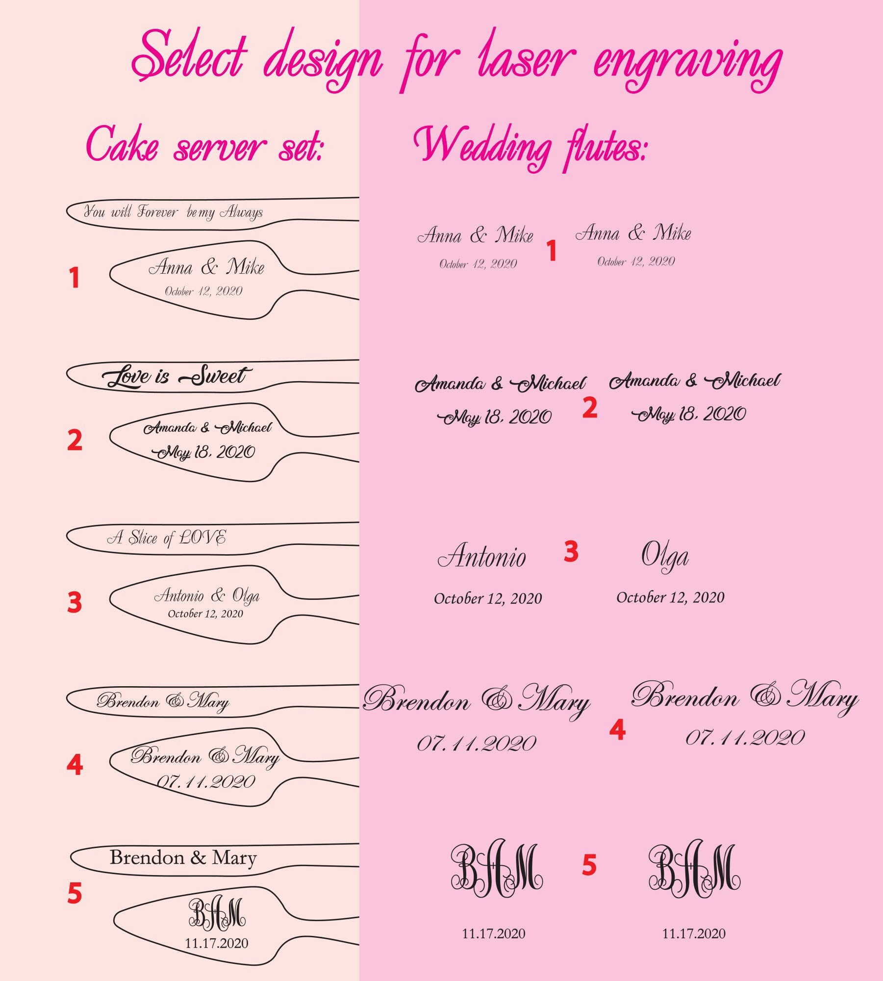 Rose Gold Wedding Flutes Wedding cake server and Knife Wedding Etsy