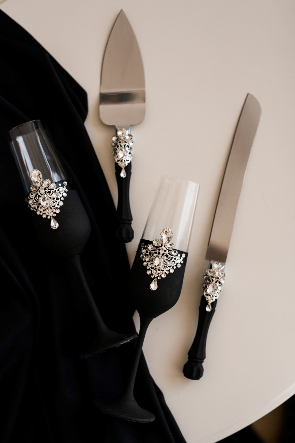 Wedding Cake Cutting Set Black Wedding Cake & Knife Bride Etsy