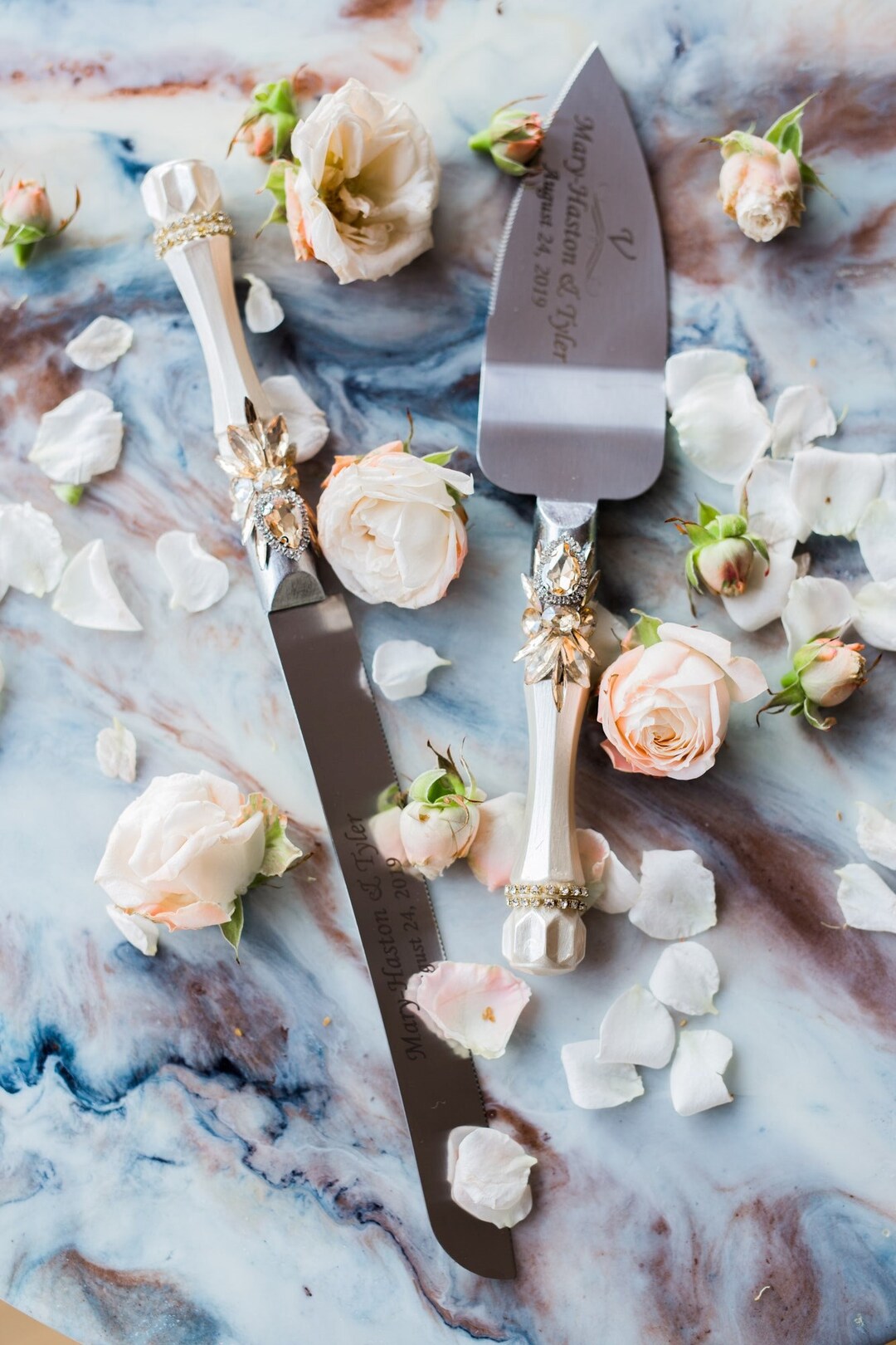 Ivory and Gold Wedding Cake Server Set, Ivory Wedding Cake Cutter Set