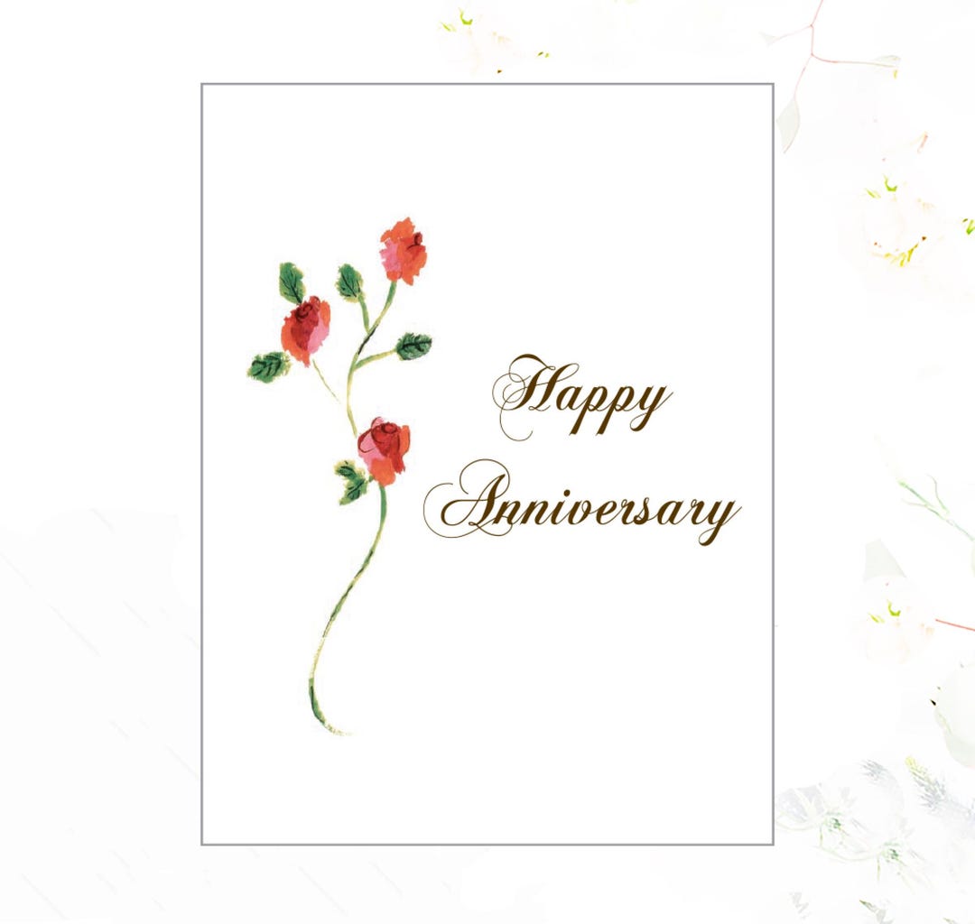 Anniversary Card - Anniversary Card With Roses on Stem - Blank Inside ...