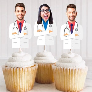 Topper de cupcake de médico para impressão, Topper de cupcake de enfermeira imprimível com foto, Topper de cupcake de cirurgião, decoração de topper de graduação médica de médico