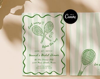 Laatste schommel voor de ring vrijgezellenfeest, tennis vrijgezellenfeest uitnodiging, perfecte match bruids douche uitnodiging, perfecte match uitnodiging