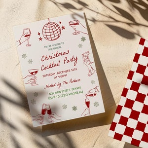 Christmas Cocktail Party Invitation Editable, Whimsical Holiday Invite, Hand Drawn Christmas Invitation, Holiday Office Party, Xmas Evite