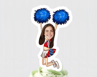 Cheerleader Cupcake Topper, Funny Face Cheerleader Cupcake Toppers, Cheer Dance Birthday Decorations, Girls Sport Theme Decor, Face Cupcake