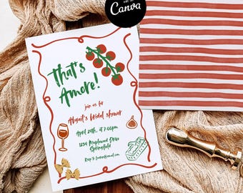 Hand Drawn That's Amore Bridal Shower Invitation, Handwritten Bridal Template, Trendy Vintage Bridal Shower Invite, Italian Party Invite