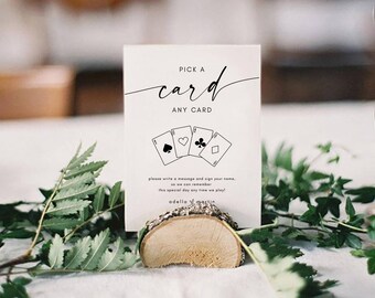 Playing Card Guest Book Sign, Please Sign Our Guestbook Sign Printable, Modern Guest Book Sign, Minimalist Pick a Card Any Card Sign