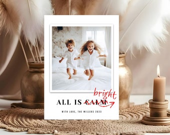 Funny Christmas Card Template, 2025 Christmas Holiday Card Digital Download, All is Bright Christmas Card, Photo Family Christmas Card DIY