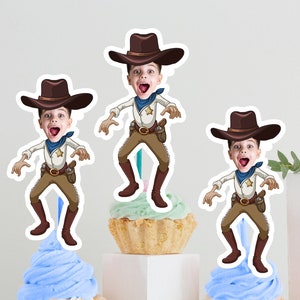 Cowboy Cupcake Topper, Cowboy Country Western Compleanno Decor, Country Cupcake Topper, Topper Cupcake Sceriffo, Bambini Compleanno Viso Toppers