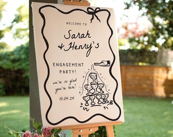 Engagement Party Sign Invitation Hand Drawn, Couples Shower Invite, Engagement Party Welcome Sign, Champagne Engagement Welcome Sign