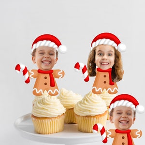 Topper per cupcake natalizio stampabile, topper per cupcake a forma di bambola di zenzero, decorazioni per feste di Natale in famiglia, decorazioni natalizie 2024, decorazioni di pan di zenzero