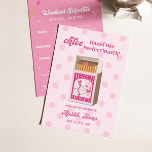 Perfect Match Bachelorette Party, Perfect Match Bachelorette Invitation Itinerary, Match Made in Heaven Bach, Vegas Bachelorette Itinerary