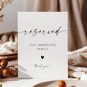 Reserved Signs For Wedding Tables, Reserved for Family Sign, Minimalist Modern Wedding Sign, Simple Wedding Sign Printable, Editable Wedding