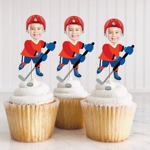 Hockey Cupcake Topper Printable, Hockey Birthday Party Decor, Boy Hockey Birthday Toppers, Ice Skate Cupcake Topper, Face Cupcake Topper