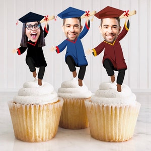 Graduation Photo Cupcake Topper Printable, Graduation Cake Topper, Grad Party Decorations, Modern Graduation Decor, Face Toppers DIY