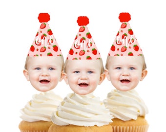 Strawberry Face Cupcake Topper Printable, Berry 1st Birthday Party Decor, Strawberry Birthday Decor, Strawberry Sweet Celebration Toppers