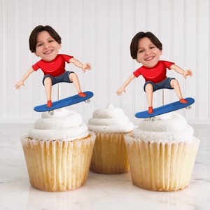 Skateboard Cupcake Topper, Skateboard Birthday Party Decor, Skateboard Cake Topper, Boy Birthday Photo Cupcake Topper Printable DIY
