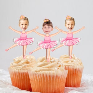 Cute Ballerina Cupcake Topper Printable Pink Ballet Cupcake Topper, Ballet Cake Topper, Pink Face Topper Printable, 1st Girl Birthday Decor