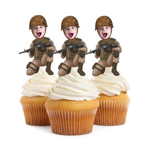 Décoration de gâteau visage militaire imprimable, décoration de petit gâteau armée, décoration de petit gâteau soldat, décoration d'anniversaire soldat, décoration de fête d'anniversaire militaire