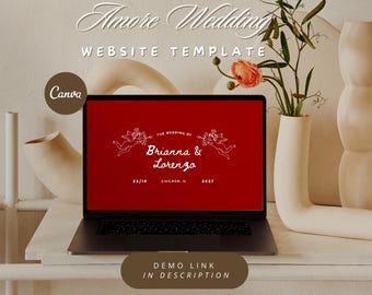 Hand Drawn Whimsical Wedding Website, Old Money Wedding Website, Vintage Wedding Website Canva Template, Red Wedding Website, Online RSVP
