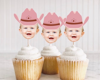 Cowgirl Cupcake Topper zum ausdrucken, rosa erster Rodeo Geburtstag Cupcake Topper, Mädchen Bauernhof Cupcake Topper zum ausdrucken, Cowgirl Geburtstag Cake Topper zum ausdrucken