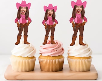 Adornos imprimibles para cupcakes de vaquera rosa, adornos para cupcakes de vaquera, decoraciones para fiestas de vaquera, decoración de cumpleaños de vaquera, despedida de soltera vaquera