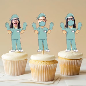 Cirurgião Doutor Cupcake Toppers Graduação, Anestesiologista Doutor Cupcake Toppers, Fontes de festa da escola médica, Toppers de bolo de cirurgia, Médico
