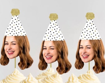 Custom Face Cupcake Toppers, Polka Dot Party Decor, Photo Cupcake Toppers, Printable Cupcake Toppers, Birthday Decor, 21st, 30th, 40th, 50th