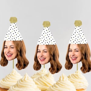 Benutzerdefinierte Gesicht Cupcake Toppers, Polka Dot Party Dekor, Foto Cupcake Toppers, Geburtstagsdeko, 21.30.40.50