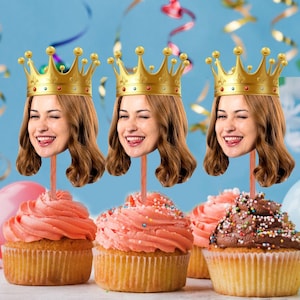 Photo Cupcake Toppers, Custom Cupcake Toppers, Personalised Cupcake Toppers, Birthday Cupcake Toppers, Gold Crown Birthday Party Decor