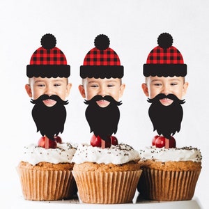 Dekoracje na babeczki Lumberjack Cupcake Urodziny, Dekoracje na babeczki Buffalo Plaid, Dekoracje na babeczki Woodland, Dekoracje urodzinowe Lumberjack, Zdjęcie