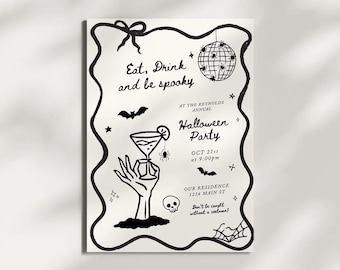 Hand Drawn Halloween Party Invitation, Editable Printable Halloween Costume Party Invite, Whimsical Hand Drawn Halloween Party Invite