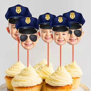 Police Cupcake Toppers, Photo Cupcake Toppers, PRINTABLE Cupcake Toppers, Cupcake Toppers with Photo, Police Birthday Theme, Police Hat