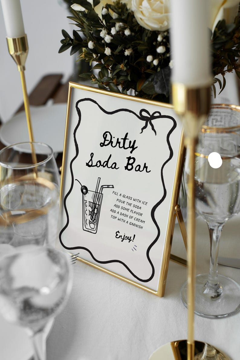 Dirty Soda Bar Sign, Summer BBQ Signature Drink Bar Menu, Non Alcoholic Pop Bar Grad Baby Bridal Shower Decor Template Dirty Shirley Bar