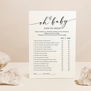 Over or Under Baby Shower Game, Over or Under Game, Over or Under Trivia Game, Baby Shower Games Printable, Editable Template, Baby Party
