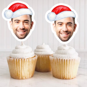 Weihnachtsmann Cupcake Topper, Weihnachtsmann Cupcake Topper, Weihnachtsdekor, Weihnachtsdeko 2024, Aquarell Weihnachtsmannmütze, Gesicht Topper DIY