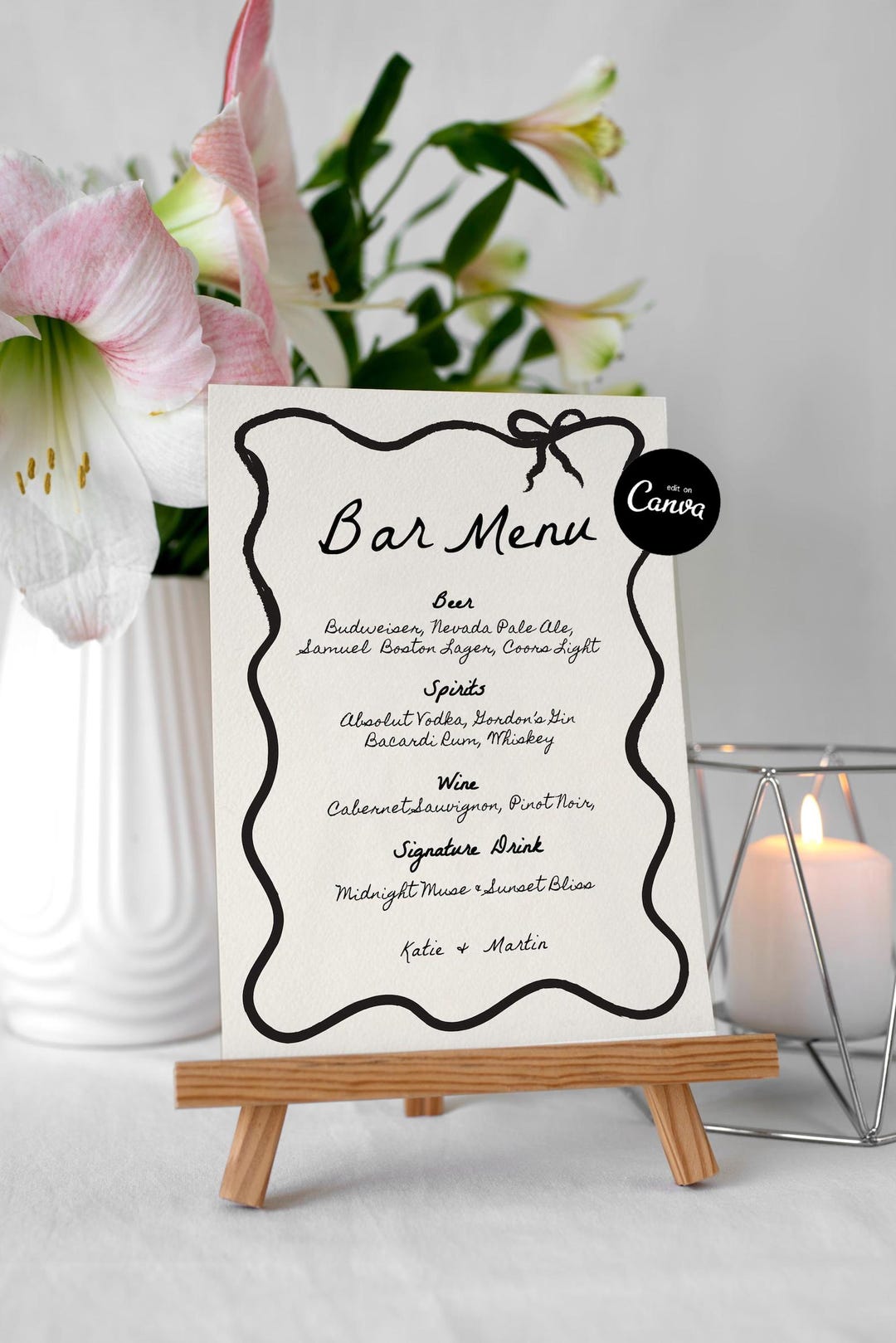 Menu Sign Pdf Handwritten Bar Menu Sign Template, Illustrated Wedding Drink Menu ...