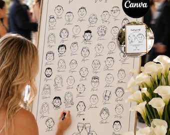 Wedding Draw Your Face Doodle Guest book Creative Unique Alternative Keepsake Editable Sign Canva