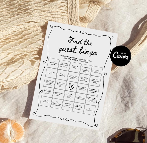 Find the Guest Bingo Game Template Bridal Shower Icebreaker Fun Get to Know You Game Editable Bingo Printable Bridal Shower Game Canva