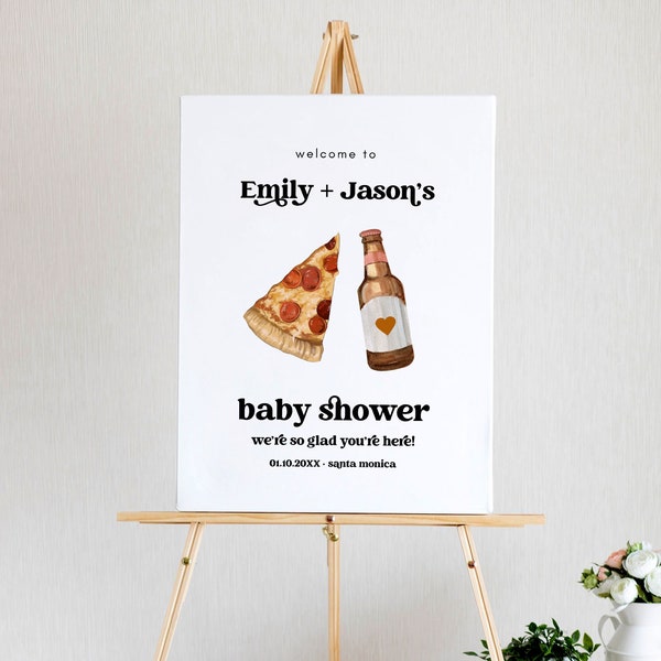 Pizza and Brews Baby Shower Welcome Sign, Slice Slice Baby Shower Welcome Sign, Pizza Party Welcome Sign, Co Ed Baby Shower Decor