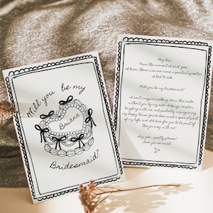 Cartão de proposta de dama de honra desenhado à mão, você será minha dama de honra personalizada, proposta de dama de honra caprichosa, proposta de dama de honra para casamento