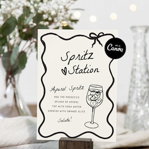 Aperol Spritz Station Sign Template, Wavy Wedding Table Signs, Hand Drawn Wedding Table Decor, Aperol spritz bar sign, Bar Menu Sign Canva