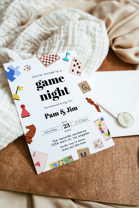 Game Night Party Invitation, Game Night Housewarming Invite, New Home Housewarming Invitation, Editable Template 100% Editable
