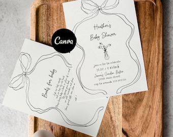 Bow Baby Shower Invitation Template, Hand Drawn Wavy Baby Shower Invite, Old Money Baby Shower, Ribbon Baby Shower Invite, Gender Neutral