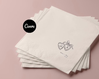Handwritten Wedding Napkin Template, Personalized Wedding Napkins, Cocktail Hour Drink Napkins Custom Printable Editable Hand Drawn Party