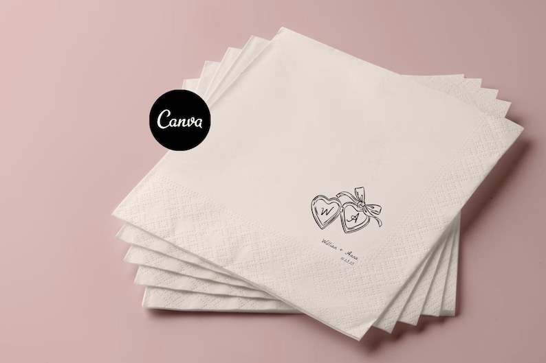 Handwritten Wedding Napkin Template, Personalized Wedding Napkins, Cocktail Hour Drink Napkins Custom Printable Editable Hand Drawn Party