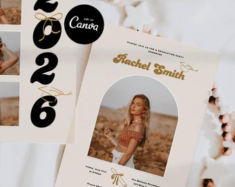 Class of 2026 Graduation Announcement Canva Template Senior Grad Party Invitation Template Doodle Editable Graduation Party Invite Photo