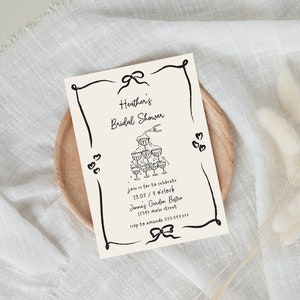 Bow Bridal Shower Invite, Ribbon Bridal Shower Invite, HandDraw Bridal Shower Invitation, Old Money Bridal Shower, Champagne Tower Invite